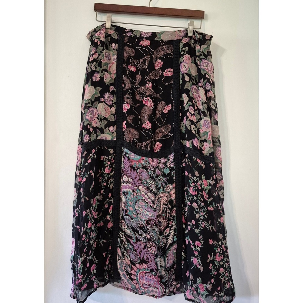 Vintage Patchwork Maxi Skirt L Floral Paisley Crochet Whimsigoth Cottagecore 90s